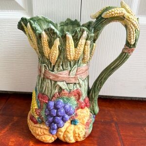 Vintage 1995 Fitz and Floyd Thanksgiving Fall Harvest Water Pitcher 1 3/4 Quarts